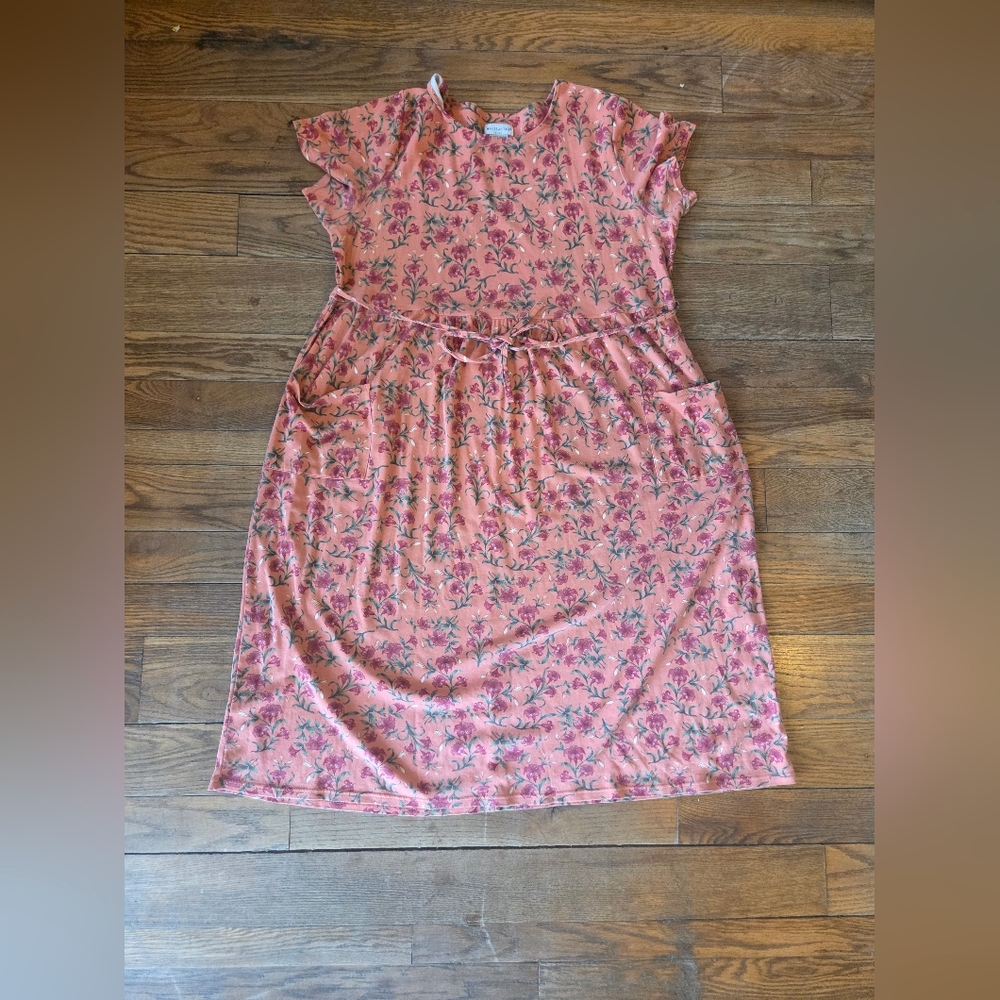 White Stag Pink Floral Drawstring Waist Dress